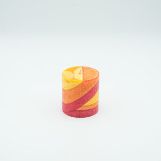 Stumpenkerze Streifen 70 x 75 mm, Rot Orange Gelb
